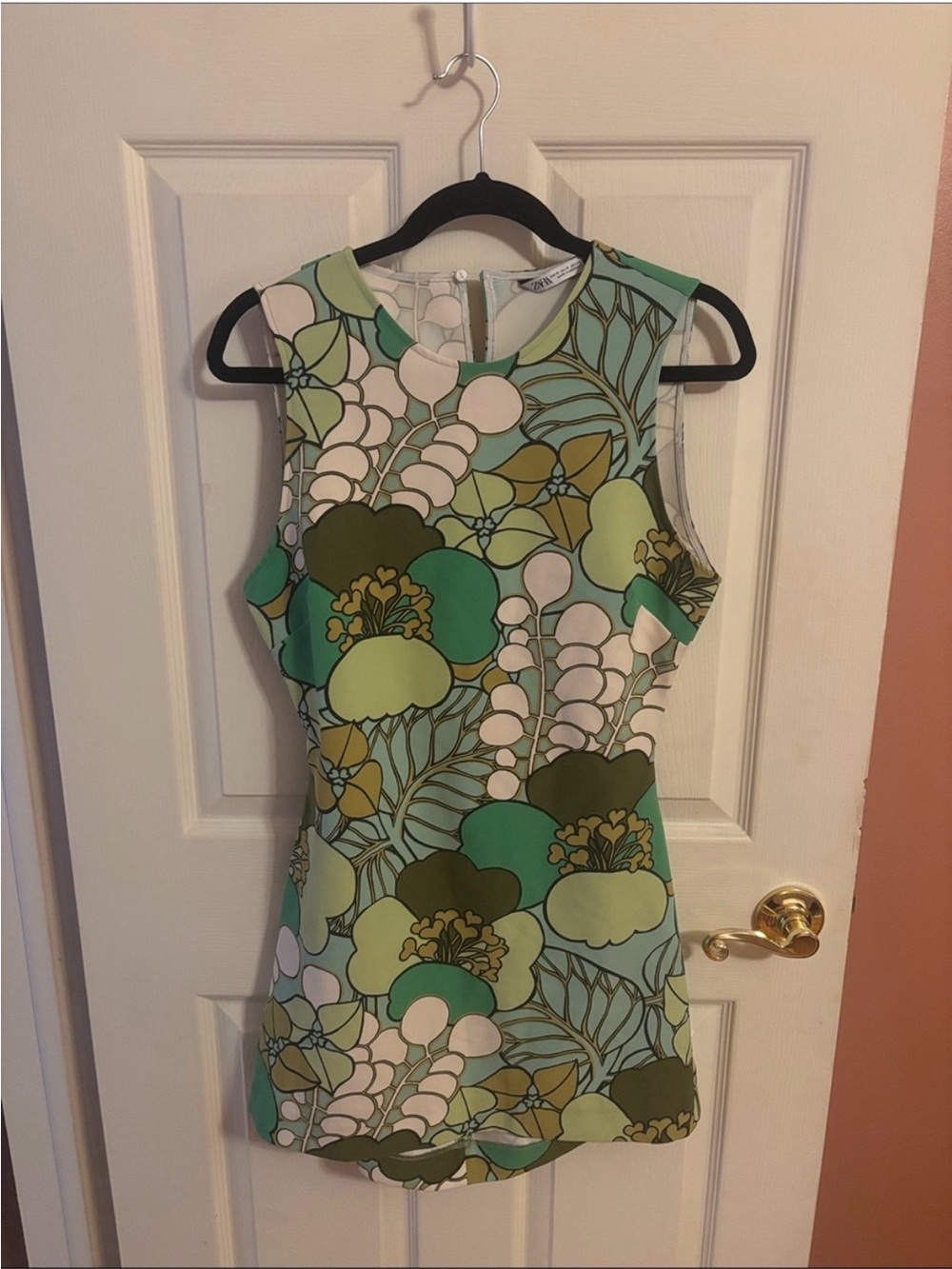 Zara Green Sleeveless Floral Mini Dress